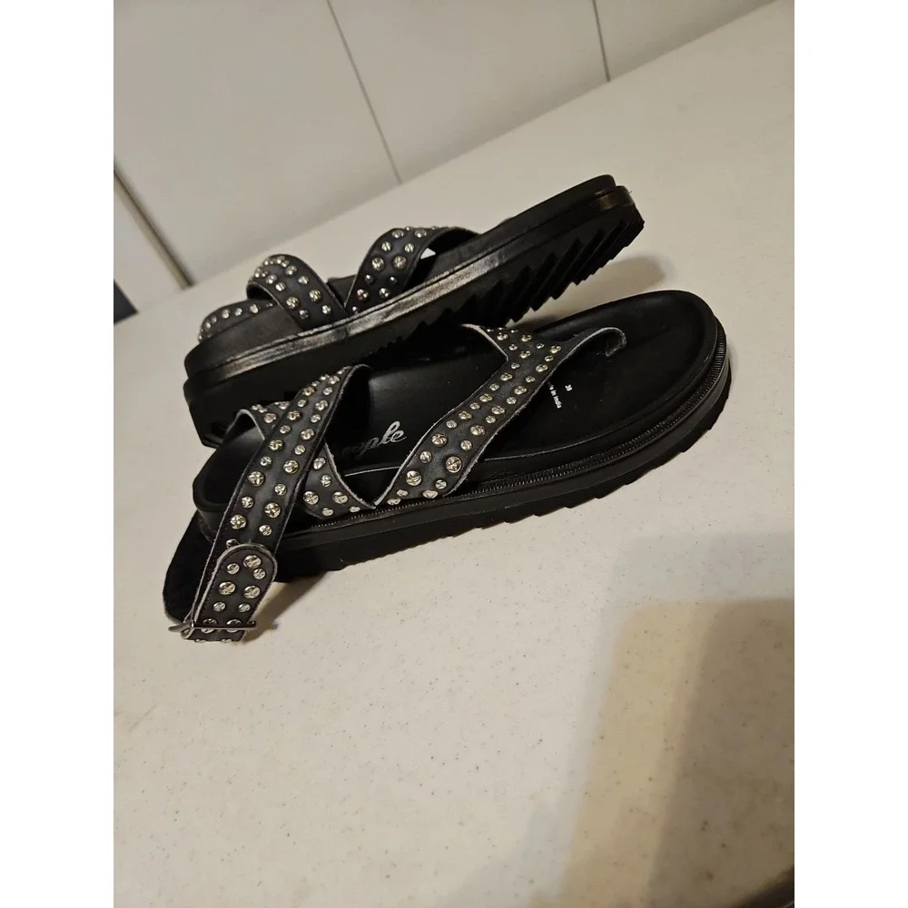 Free People FP Collection Izzy Studded Strappy Sandals Women Sz 39 =8.5/9 Black